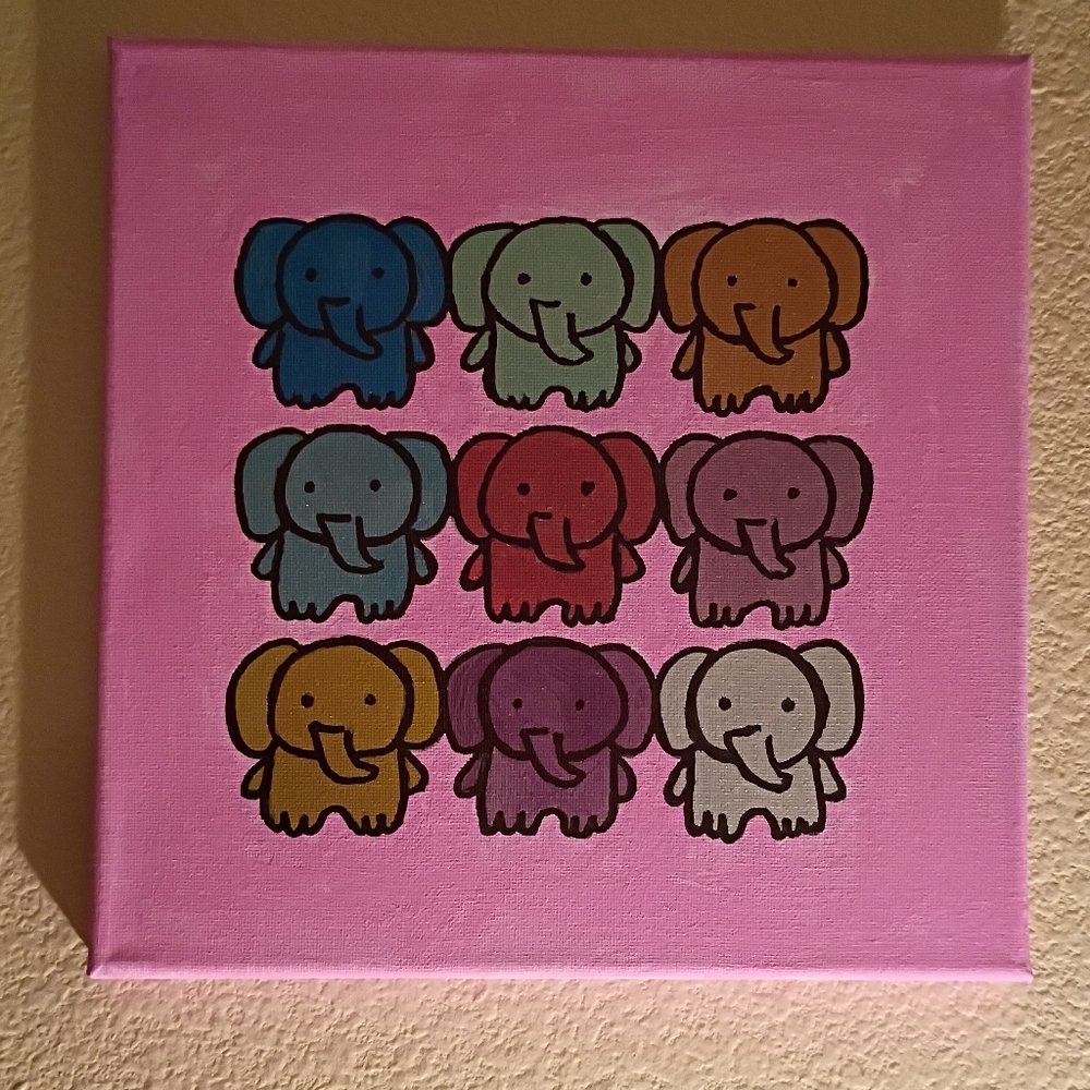Daycare Nursery Elephant Art Stretched Canvas Acrylic Painting Wall Decor 10x10
